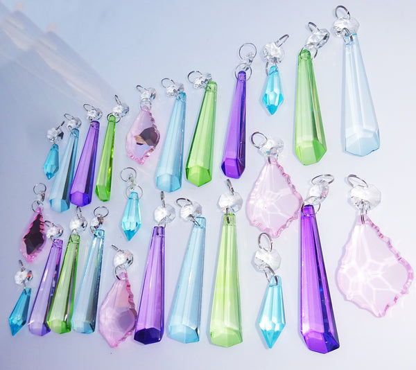 25 Chandelier Drops Light Pastel Colours Crystals Beads Cut Glass Pendant Droplets Lamp Parts 5