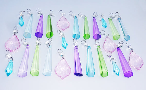 25 Chandelier Drops Light Pastel Colours Crystals Beads Cut Glass Pendant Droplets Lamp Parts 12