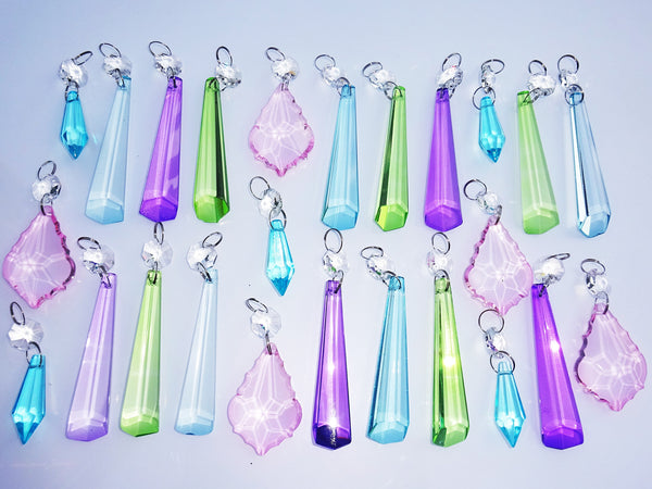 25 Chandelier Drops Light Pastel Colours Crystals Beads Cut Glass Pendant Droplets Lamp Parts1