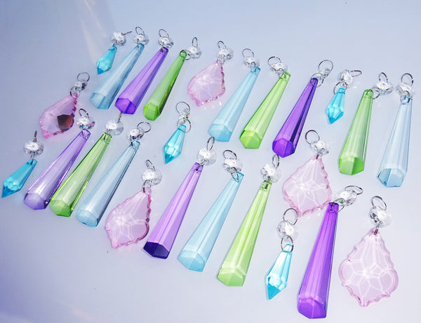 25 Chandelier Drops Light Pastel Colours Crystals Beads Cut Glass Pendant Droplets Lamp Parts 2