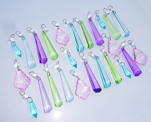 25 Chandelier Drops Light Pastel Colours Crystals Beads Cut Glass Pendant Droplets Lamp Parts 3