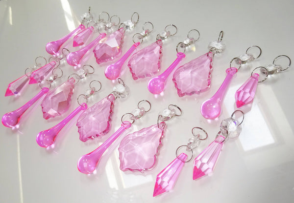 20 Rose Pink Chandelier Drops Crystals Droplets Beads Cut Glass Prisms Lamp Light Parts Drops 8