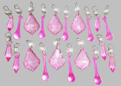 20 Pink Chandelier Drops Crystals Droplets Beads Cut Glass Prisms Lamp Light Parts Drops