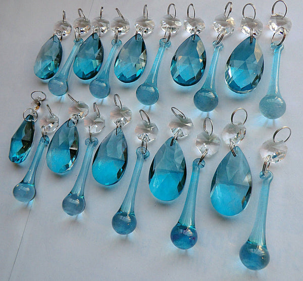 20 Antique Teal Chandelier Drops Crystals Beads Droplets Cut Glass Light Parts Prisms 5