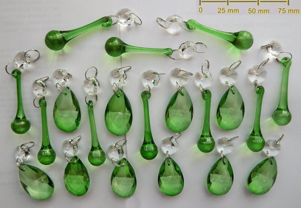 20 Emerald Green Chandelier Drops Crystals Beads Prisms Mix Droplets Light Parts Bundle 4