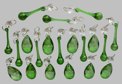 20 Emerald Green Chandelier Drops Crystals Beads Mix Droplets Bundle Light Lamp Parts