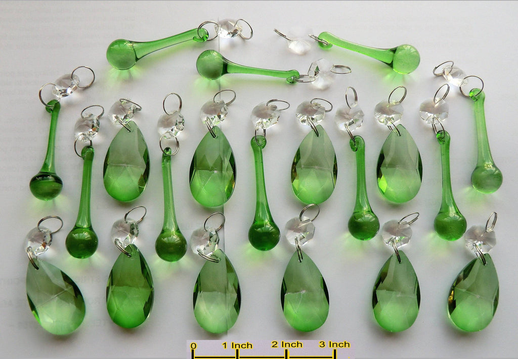 20 Emerald Green Chandelier Drops Crystals Beads Prisms Mix Droplets Light Parts Bundle 1