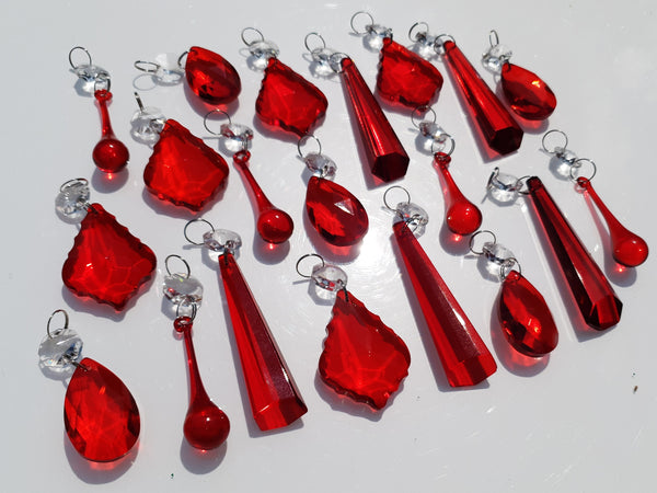 20 Red Chandelier Drops Crystals Cut Glass Beads Droplets Prisms Sun Catcher Decorations 1