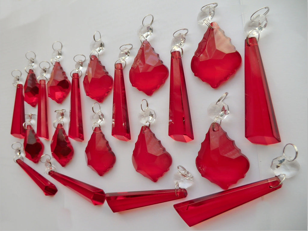 20 Red Chandelier Drops Beads Droplets Cut Glass Crystals Prisms Lamp Light Parts