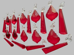 20 Red Chandelier Drops Beads Droplets Cut Glass Crystals Prisms Lamp Light Parts