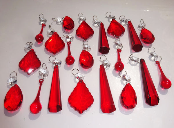 20 Red Chandelier Drops Crystals Cut Glass Beads Droplets Prisms Sun Catcher Decorations 3