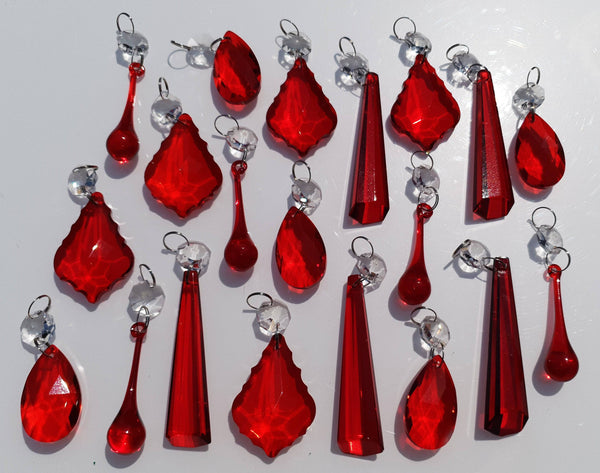 20 Red Chandelier Drops Crystals Cut Glass Beads Droplets Prisms Sun Catcher Decorations 2