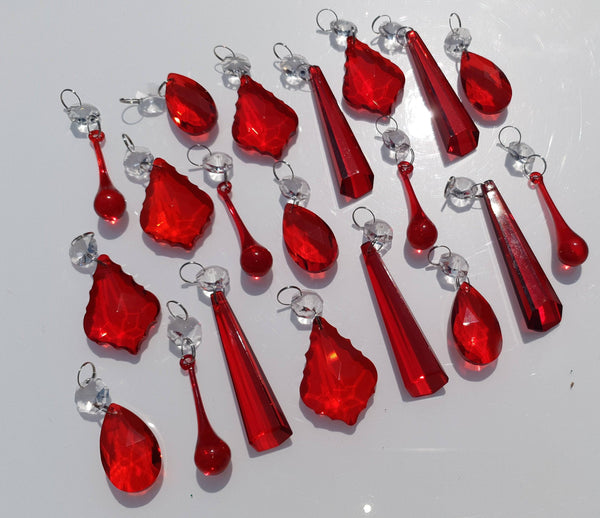 20 Red Chandelier Drops Crystals Cut Glass Beads Droplets Prisms Sun Catcher Decorations 12