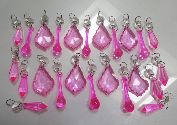24 Rose Pink Chandelier Crystals Droplets Beads Prisms Cut Glass Drops Light Lamp Parts Spares 2