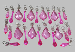 24 Pink Chandelier Crystals Droplets Beads Prisms Cut Glass Drops Light Lamp Parts Spares