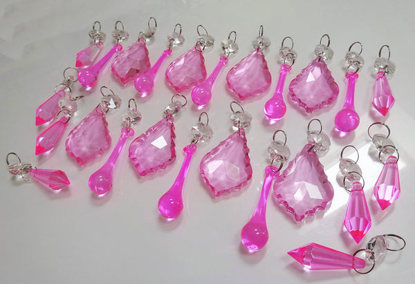 24 Rose Pink Chandelier Crystals Droplets Beads Prisms Cut Glass Drops Light Lamp Parts Spares 3