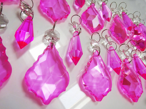 24 Hot Pink Chandelier Crystals Droplets Beads Prisms Cut Glass Drops Light Lamp Parts Spares 4
