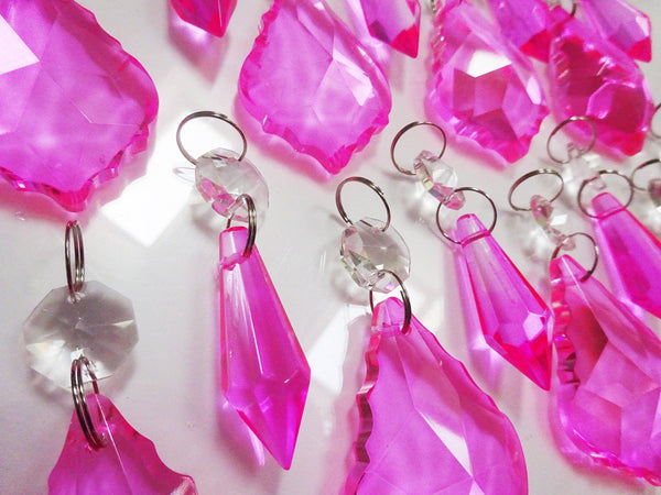 24 Hot Pink Chandelier Crystals Droplets Beads Prisms Cut Glass Drops Light Lamp Parts Spares 11