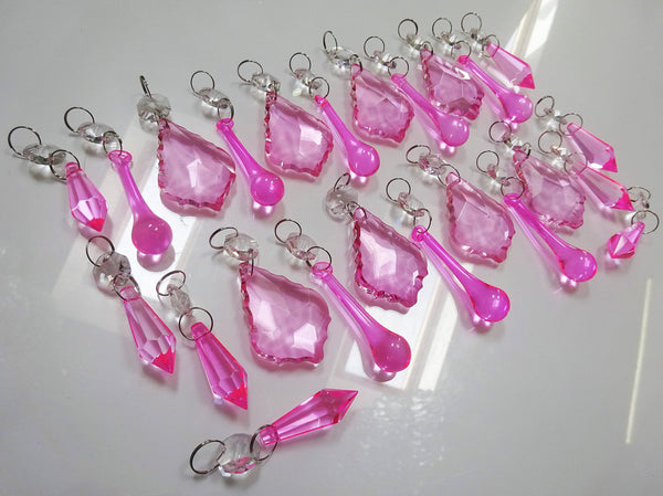 24 Rose Pink Chandelier Crystals Droplets Beads Prisms Cut Glass Drops Light Lamp Parts Spares 1