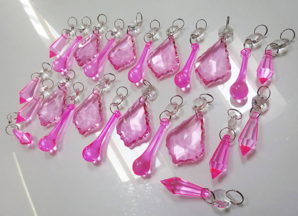 24 Rose Pink Chandelier Crystals Droplets Beads Prisms Cut Glass Drops Light Lamp Parts Spares 11