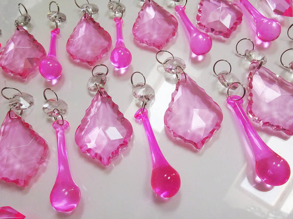 24 Rose Pink Chandelier Crystals Droplets Beads Prisms Cut Glass Drops Light Lamp Parts Spares 4