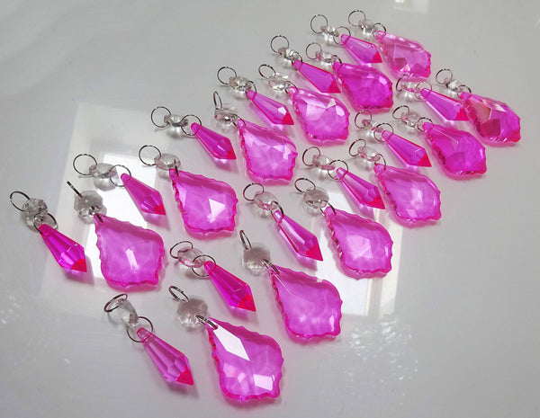 24 Hot Pink Chandelier Crystals Droplets Beads Prisms Cut Glass Drops Light Lamp Parts Spares 12