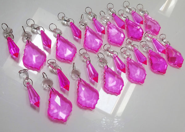 24 Hot Pink Chandelier Crystals Droplets Beads Prisms Cut Glass Drops Light Lamp Parts Spares 1