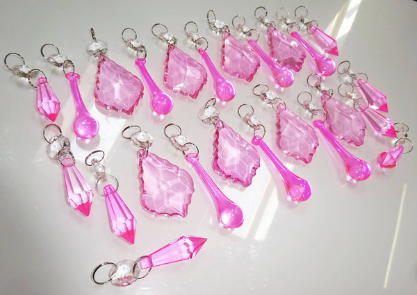 24 Rose Pink Chandelier Crystals Droplets Beads Prisms Cut Glass Drops Light Lamp Parts Spares 12