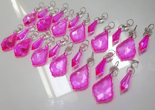24 Hot Pink Chandelier Crystals Droplets Beads Prisms Cut Glass Drops Light Lamp Parts Spares 3