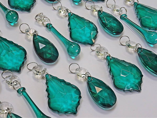24 Peacock Chandelier Drops Crystals Beads Prisms Bundle Cut Glass Mix Droplets Pendant Light Parts 14