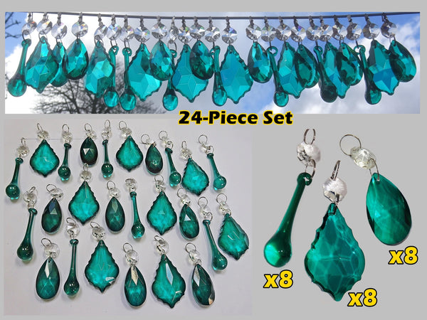 24 Peacock Chandelier Drops Crystals Beads Prisms Bundle Cut Glass Mix Droplets Pendant Light Parts