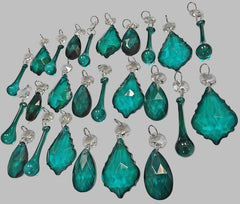 24 Peacock Chandelier Drops Crystals Beads Prisms Bundle Cut Glass Mix Droplets Pendant Light Parts