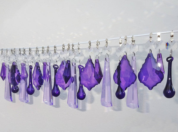 24 Purple Lilac Chandelier Drops Crystals Beads Cut Glass Droplets Lamp Light Parts Prisms 18