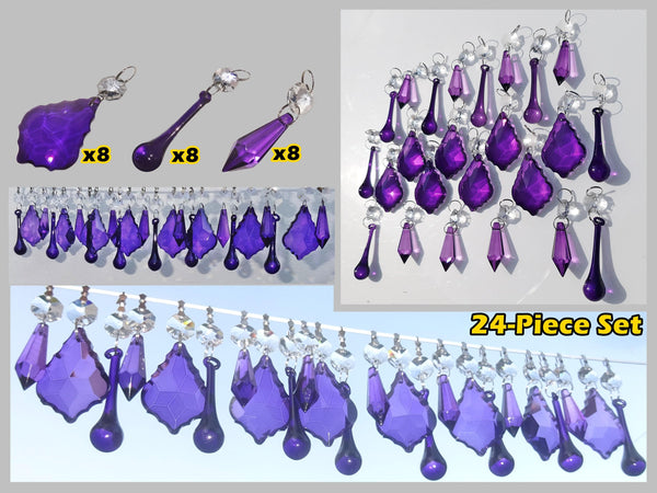 24 Purple Chandelier Drops Crystals Beads Cut Glass Droplets Lamp Light Parts Prisms 17