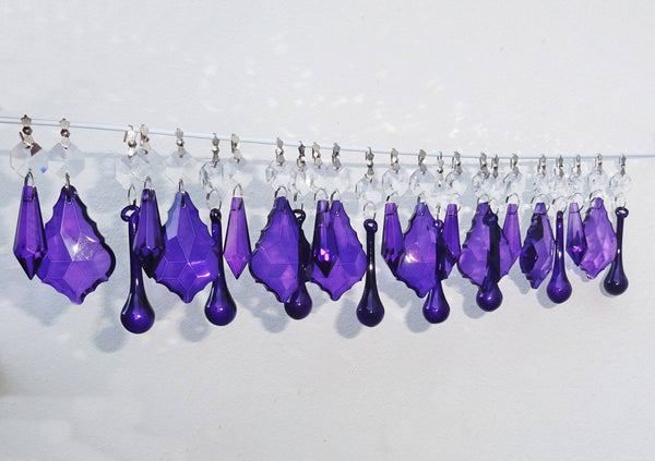 24 Purple Chandelier Drops Crystals Beads Cut Glass Droplets Lamp Light Parts Prisms 19