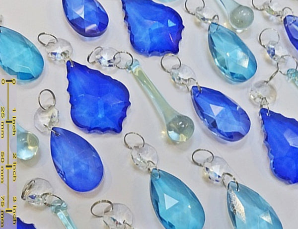 24 Turquoise Teal & Blue Chandelier Drops Hanging Pendant Beads Prisms Cut Glass Crystals Droplets 4