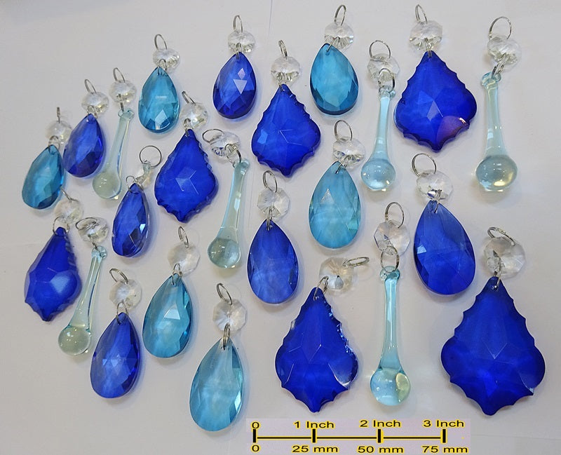 24 Turquoise Teal & Blue Chandelier Drops Hanging Pendant Beads Prisms Cut Glass Crystals Droplets 5