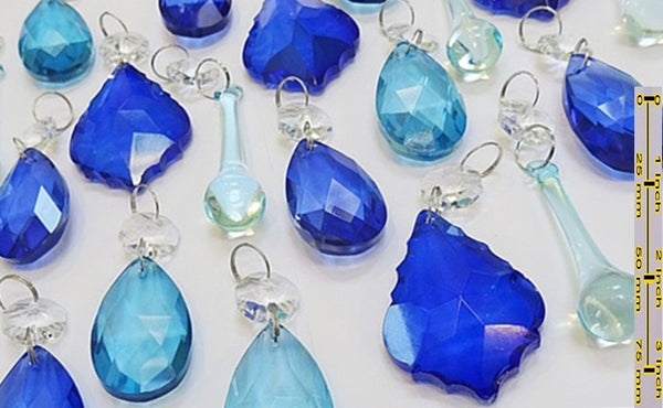 24 Turquoise Teal & Blue Chandelier Drops Hanging Pendant Beads Prisms Cut Glass Crystals Droplets 7