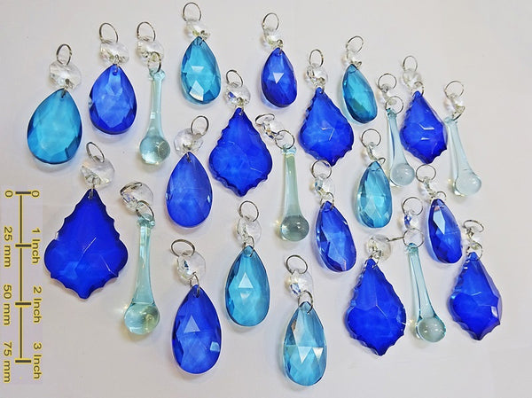 24 Turquoise Teal & Blue Chandelier Drops Hanging Pendant Beads Prisms Cut Glass Crystals Droplets 8