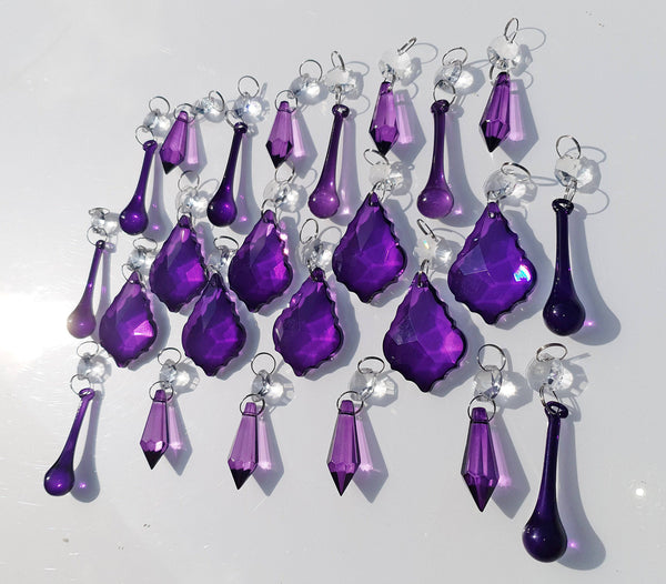 24 Purple Chandelier Drops Crystals Beads Cut Glass Droplets Lamp Light Parts Prisms 6