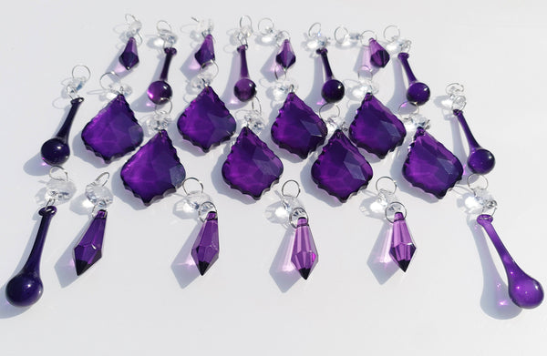 24 Purple Chandelier Drops Crystals Beads Cut Glass Droplets Lamp Light Parts Prisms 3