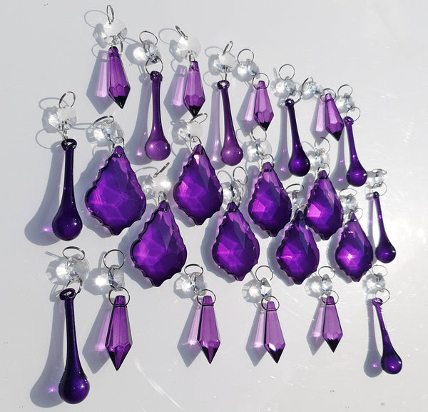 24 Purple Chandelier Drops Crystals Beads Cut Glass Droplets Lamp Light Parts Prisms 4