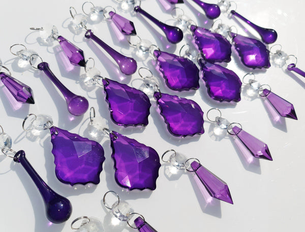 24 Purple Chandelier Drops Crystals Beads Cut Glass Droplets Lamp Light Parts Prisms 5