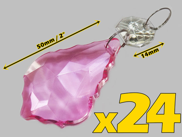 24 of Rose Pink Cut Glass Leaf 50 mm 2" Chandelier Crystals Drops Beads Droplets Light Lamp Part