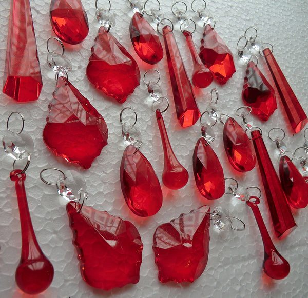 24 Red Chandelier Drops Crystals Cut Glass Beads Droplets Prisms Lamp Light Parts 6