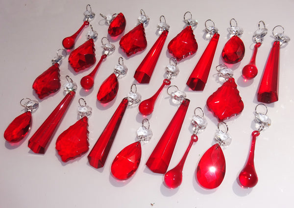 24 Red Chandelier Drops Crystals Cut Glass Beads Droplets Prisms Lamp Light Parts 4