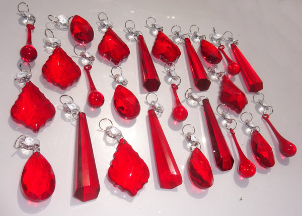 24 Red Chandelier Drops Crystals Cut Glass Beads Droplets Prisms Lamp Light Parts 5