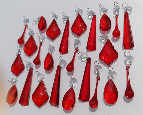 24 Red Chandelier Drops Crystals Cut Glass Beads Droplets Prisms Lamp Light Parts 2