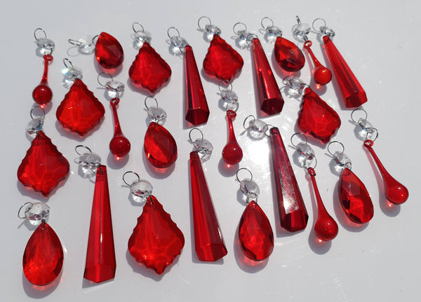 24 Red Chandelier Drops Crystals Cut Glass Beads Droplets Prisms Lamp Light Parts 3