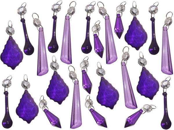 24 Purple Lilac Chandelier Drops Crystals Beads Cut Glass Droplets Lamp Light Parts Prisms 13